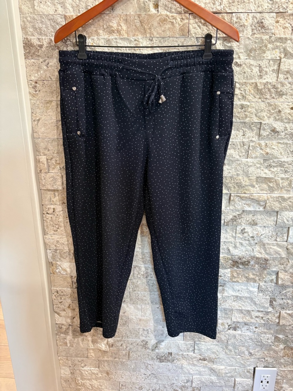 Lilly Morgan Navy blue Dot-Print Knit Drawstring Pants sizeL excellent condition